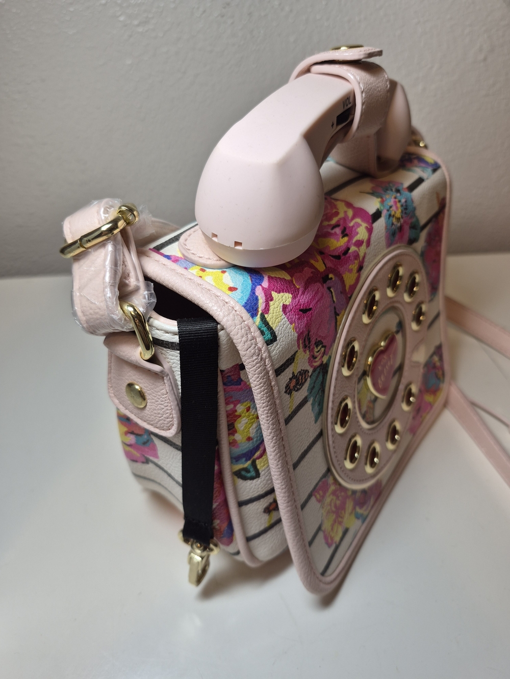 Betsey Johnson Pink Floral Retro Phone Crossbody Bag with Gold Accents - Picture 3 of 10